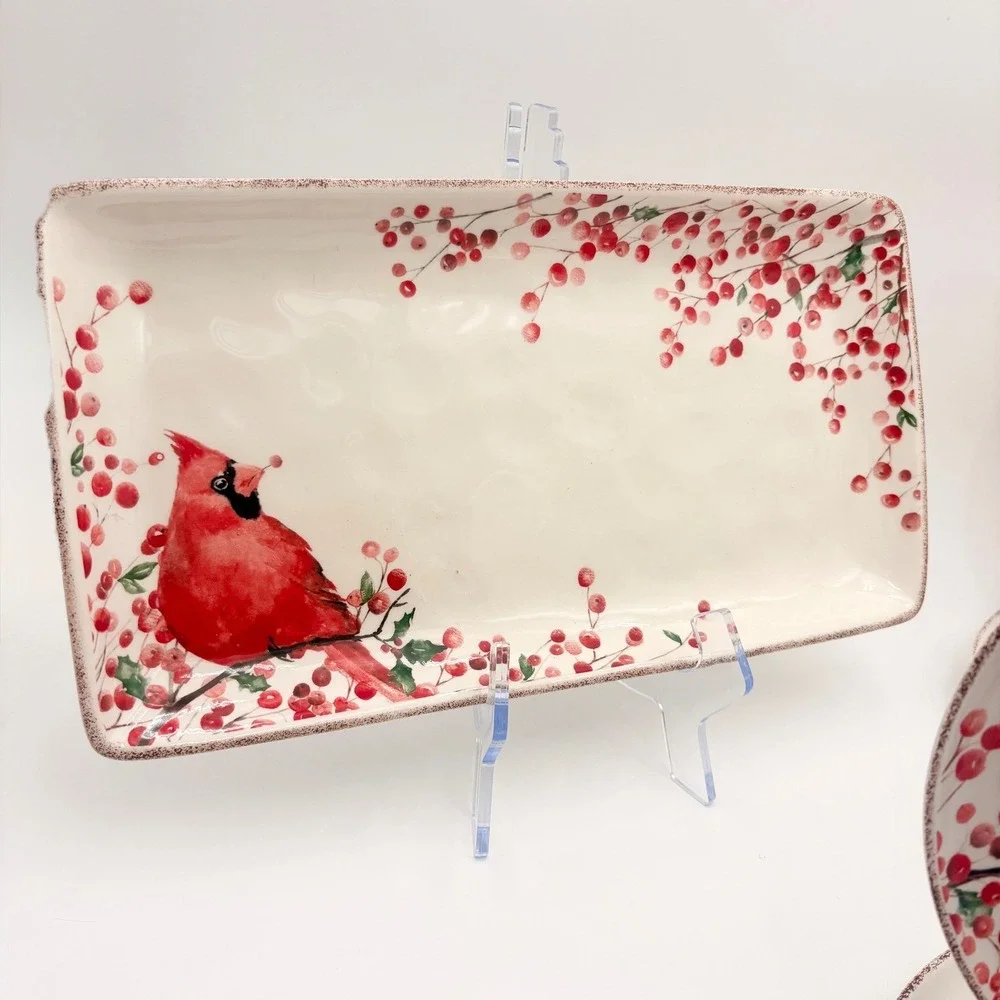 Potters Studio Cardinal Berry Holiday Serving Platter Dinner Plates Christmas